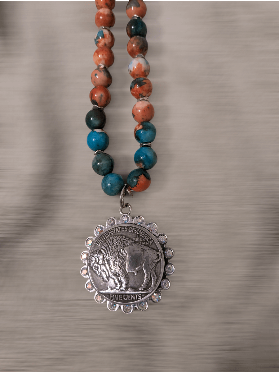 Buffalo Nickel-Inspired Beaded Pendant Necklace product image (2)