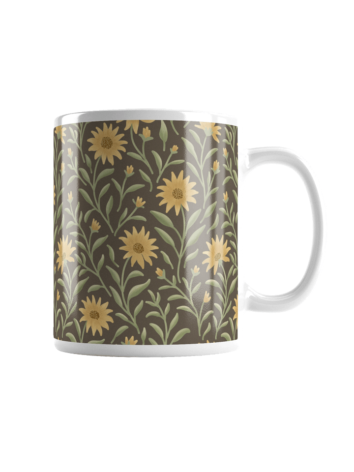 Golden field white glossy mug. Elegant floral botanical design on dark background product image (2)