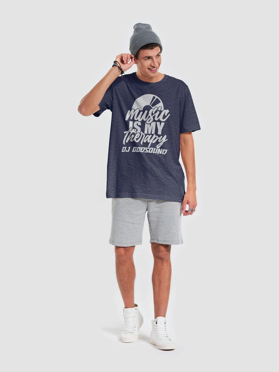 DJ T-Shirt With Graphic Rapper Merch Band Merch Music Merch By DJ GodSound "Music is My Therapy" Slogan Classic Fit UNISEX Blue product image (6)