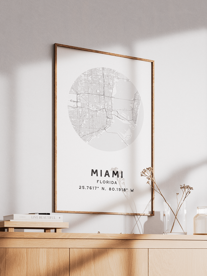 Miami Street Map Poster – White Minimalist Circular City Art product image (2)