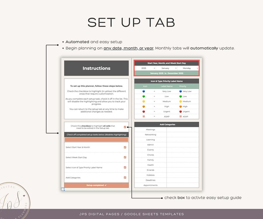 Recurring Task Manager, Google Sheets Template, Dynamic Monthly Calendar product image (3)