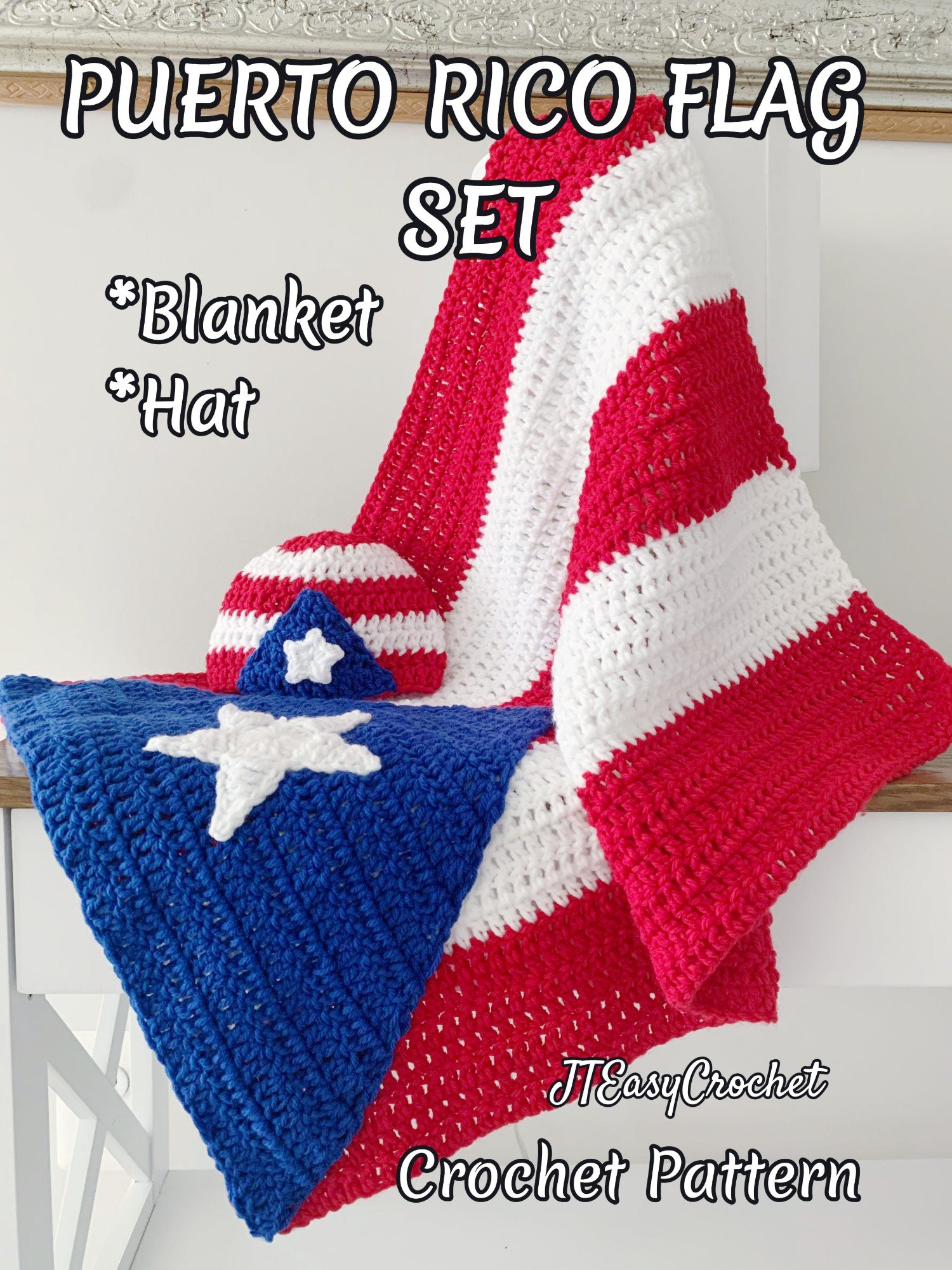 Puerto Rico Flag Baby Set Crochet Pattern, Crochet Baby Blanket And Hat Set, PR National Flag Pattern Crochet product image (5)