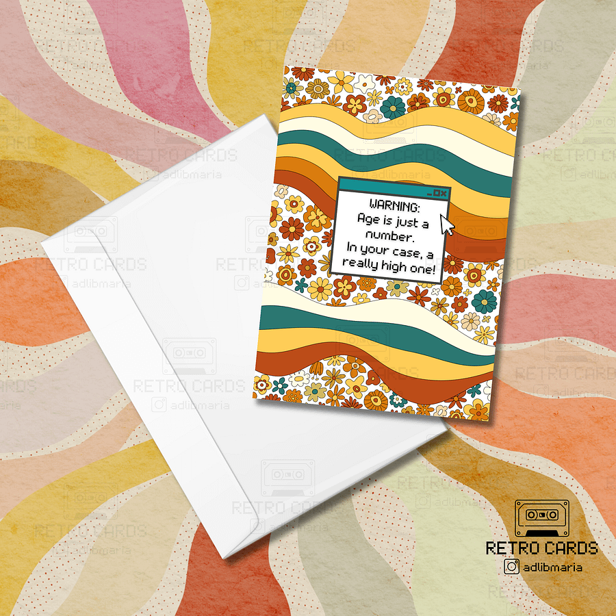 Printable Birthday Card Retro Greeting Card Age is Just a Number with Envelope product image (3)