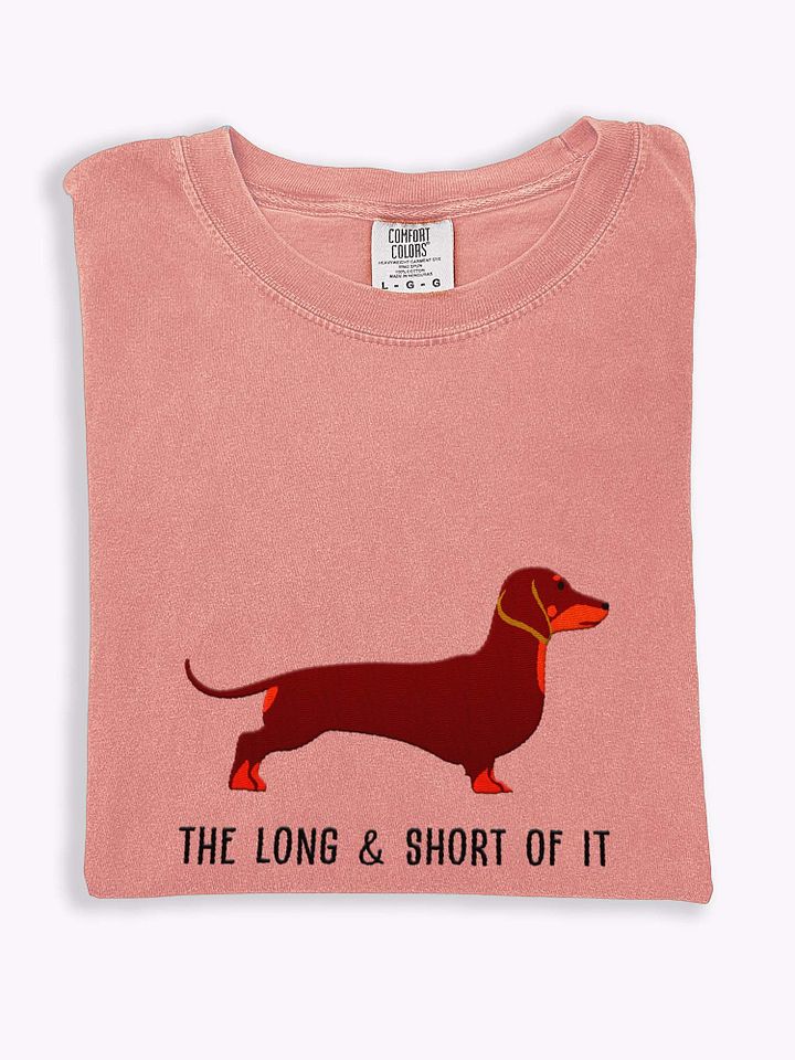 The Long and Short of It T-Shirt(Embroidered) of a Dachshund(Red & Tan) product image (1)