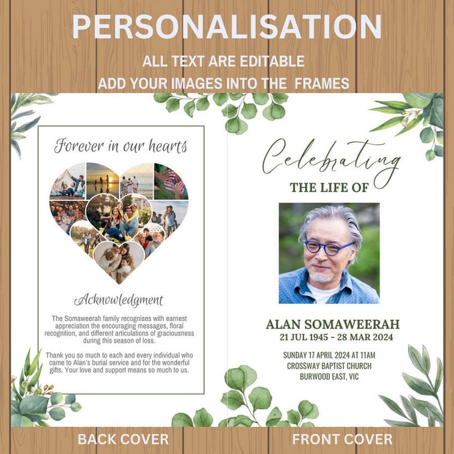Green Leaves Funeral Program Canva Template product image (6)