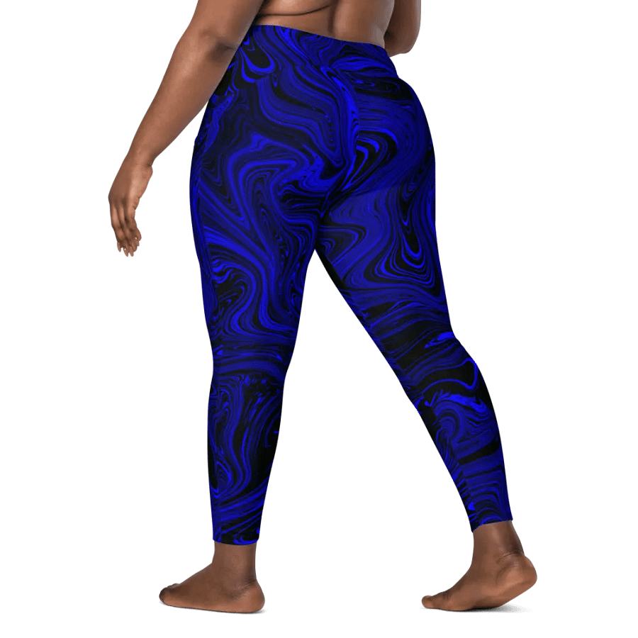 Leggings with Pockets - Dark Blue and Black Fluid Swirls product image (9)