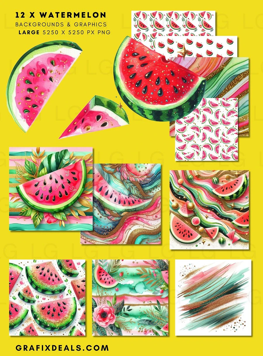 $1 Graphics Bundle - 12 x Watermelon Graphics - Commercial POD Use product image (3)