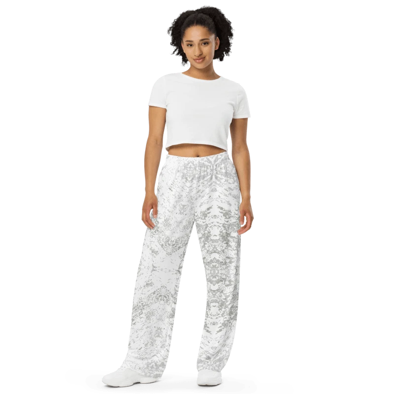 Abstract Pale Monochrome Unisex Wide Leg Trousers product image (2)
