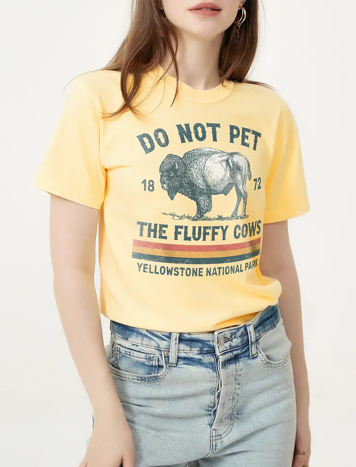 Do Not Pet the Fluffy Cows, Yellowstone National Park Tee | Retro-Style Western T-Shirt for Travel and Road Trips product image (1)