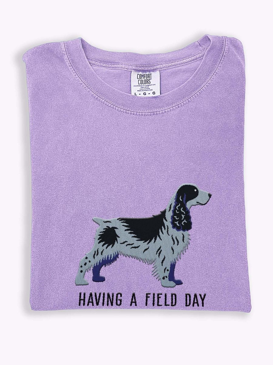 Copy of Having a Field Day T-Shirt(Embroidered) of a Field Spaniel(Blue Roan 2) product image (1)