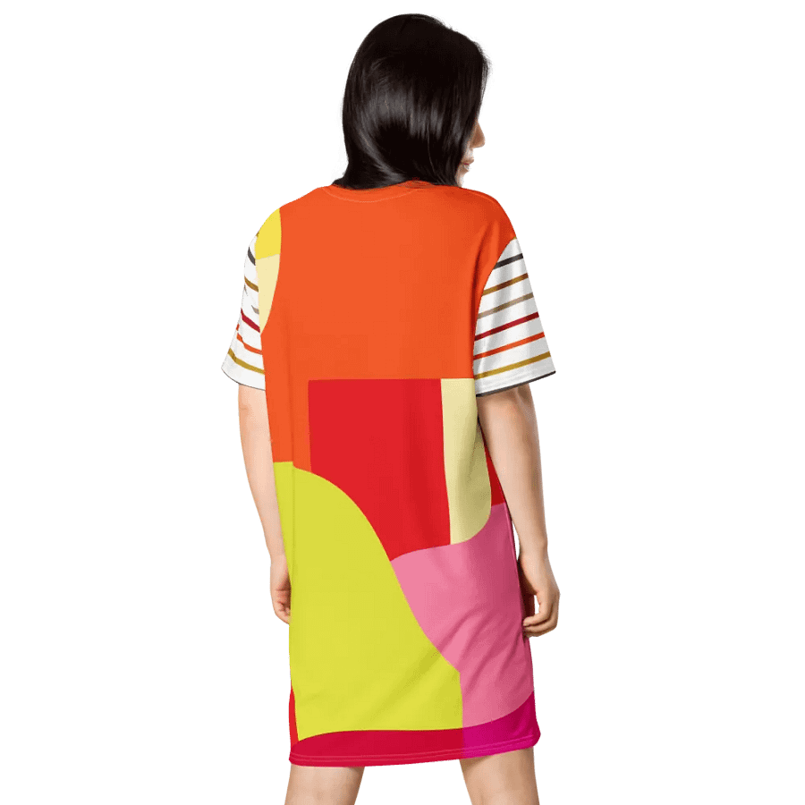 All-Over Orange/Yellow Geometric/Stripe T-Shirt Dress product image (6)