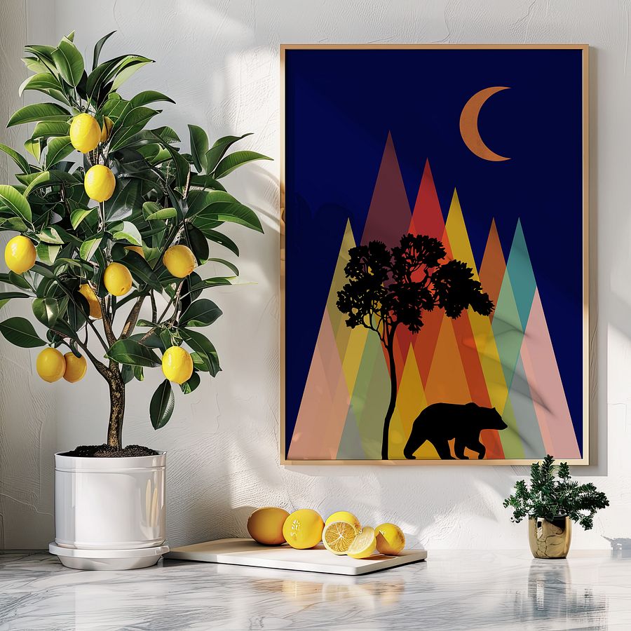 Bear Under The Moon Modern Geometric Art Print product image (5)