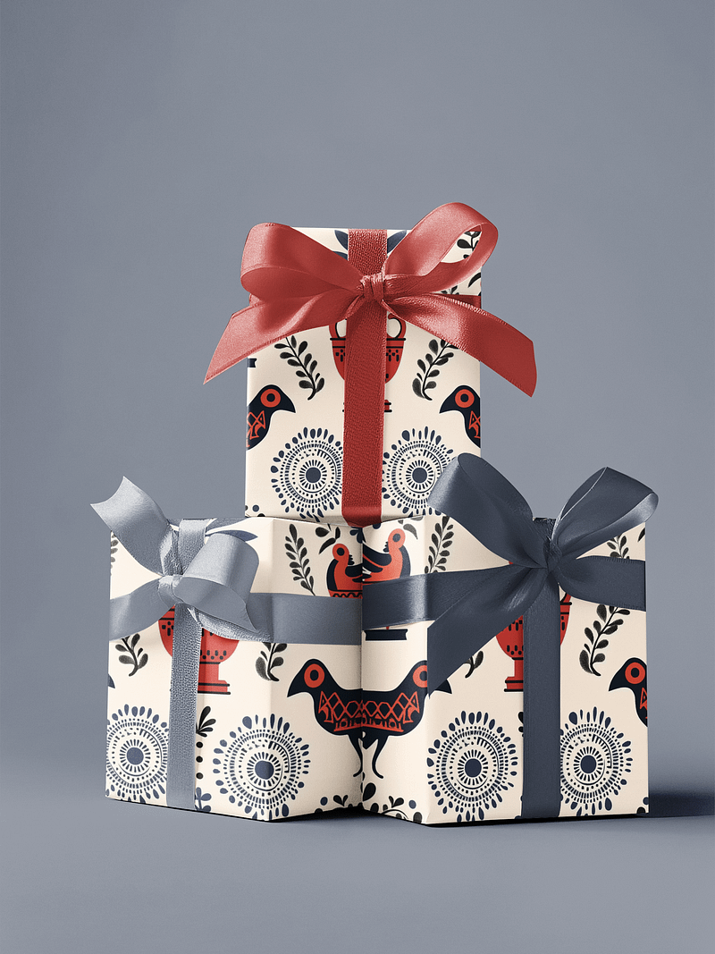 Hellenic Folk Elegance: Greek Heritage Wrapping Paper (Set of 3)