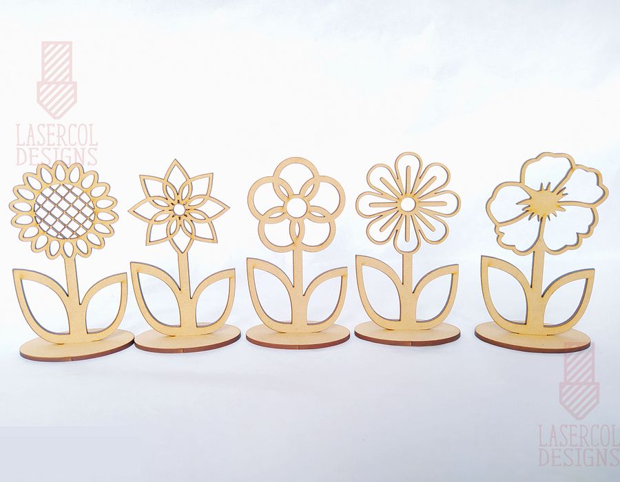 Flowers - Set 2 - (Two Sizes, Five Styles) - Laser Cut Files product image (8)