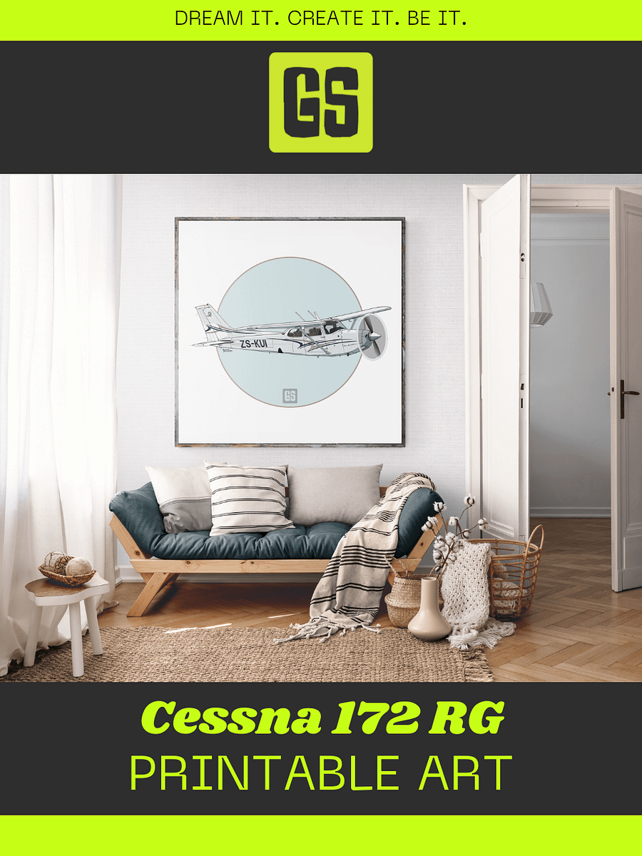 Cessna 172 RG Printable Aviation Wall Art Square Size Blue Circle & White Background product image (2)