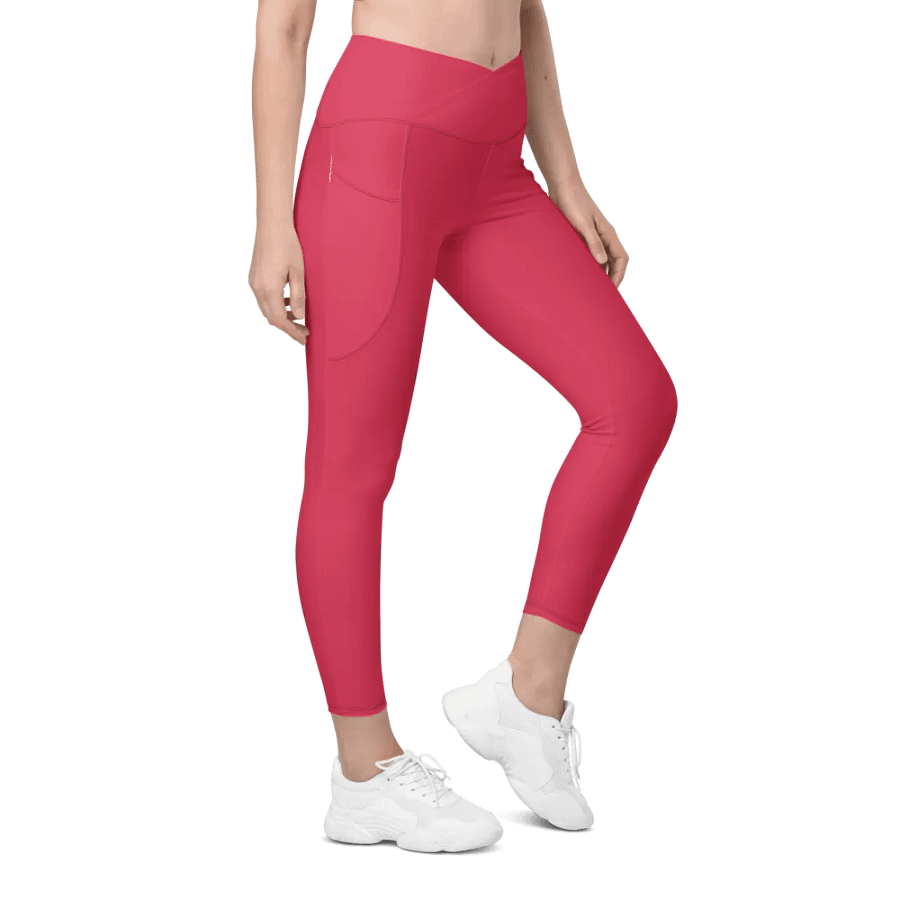 Plain Muted Red Light Summer Women's High Waisted Premium Crossover Leggings with Pockets by Treasure Pie product image (1)
