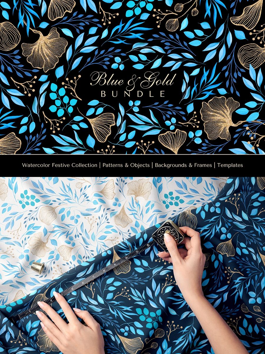 Blue & Gold Watercolor Bundle product image (1)