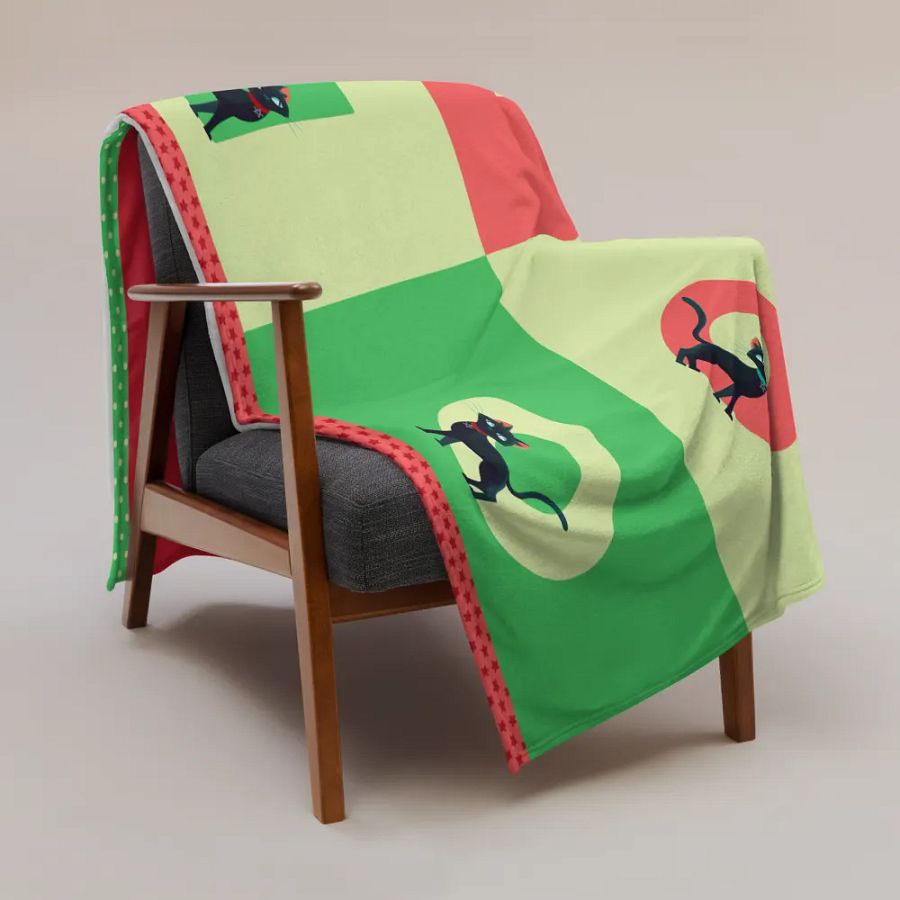 Cute Christmas Black Cat Throw Blanket, Cozy Holiday Cat Blanket 60''x80'' product image (4)
