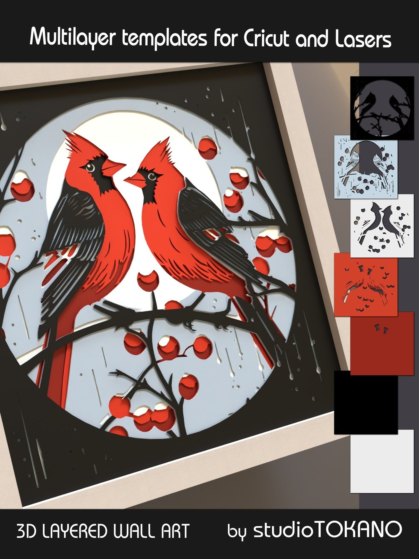 Red Cardinals 3D Layered SVG product image (8)