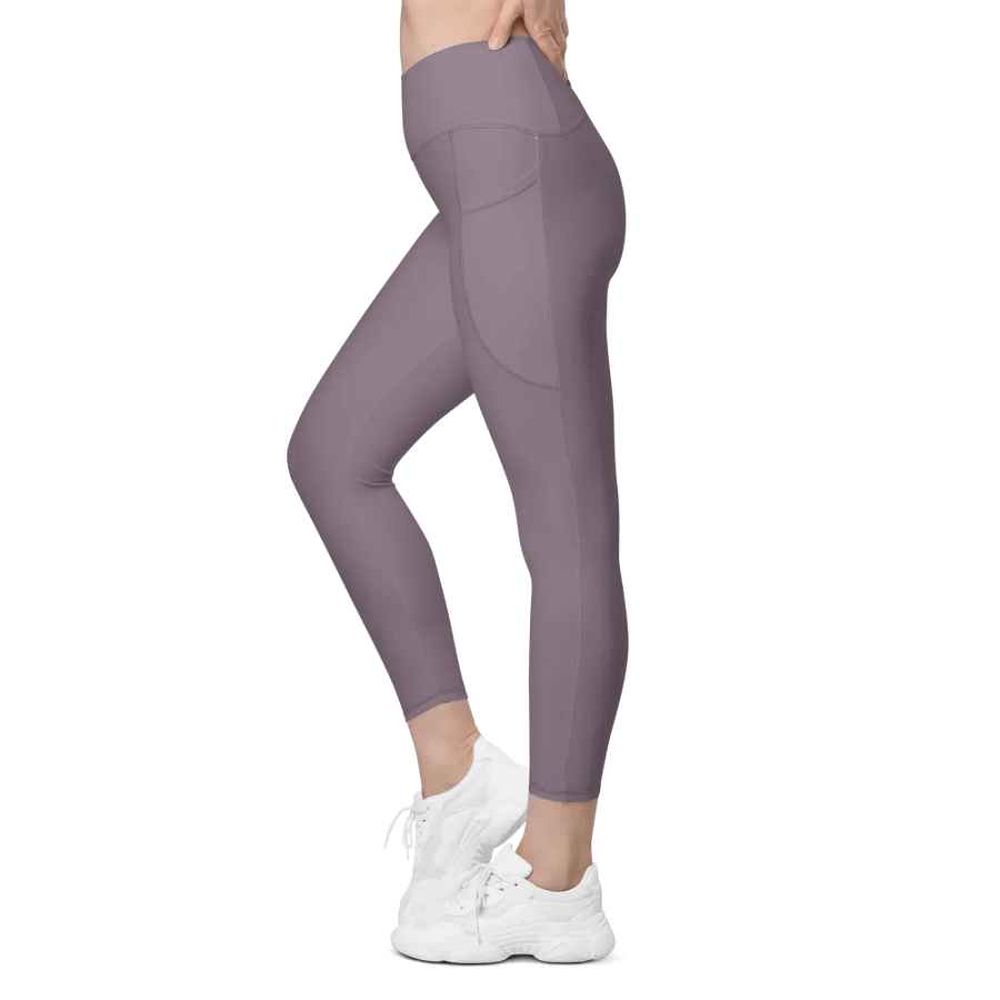 Plain Faded Orchid Grey Soft Summer Women's High Waisted Premium Crossover Leggings with Pockets by Treasure Pie product image (5)