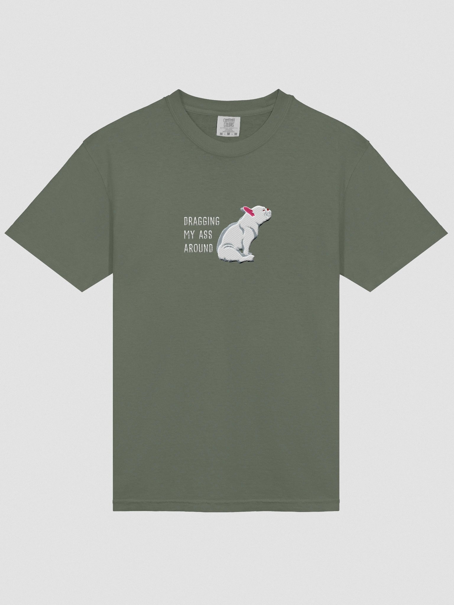 Dragging My Ass Around T-Shirt(Embroidered) of a French Bulldog(White) product image (6)