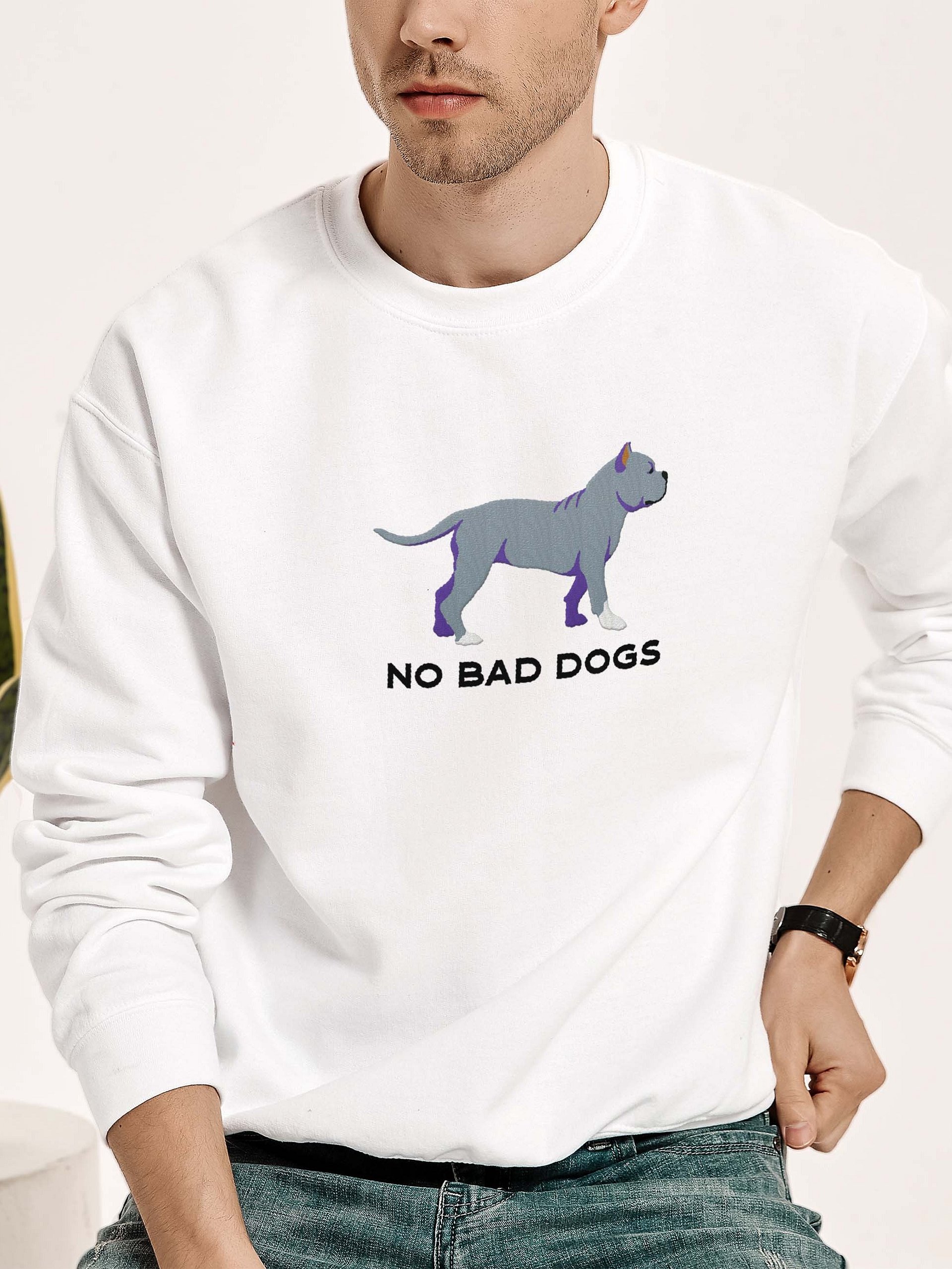 No Bad Dogs Sweatshirt (Embroidered) of an American Bully(Blue) product image (2)