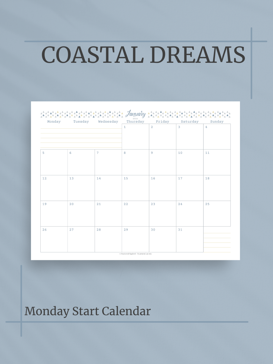 Coastal Dreams 2026 Calendar - Single Page per Month, Monday Start, Letter Size product image (1)
