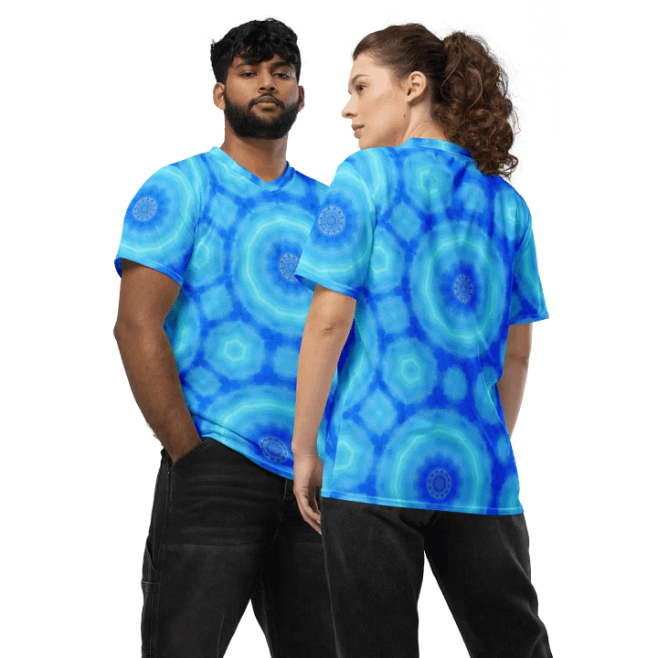 Abstract Circular Pattern in Blues Unisex V Neck Sports Jersey product image (1)