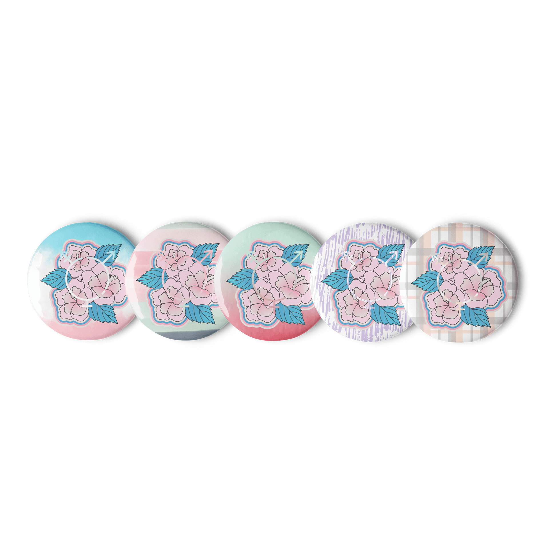 LGBTQIAP2S+ 2025, Trans Flower with Symbol, Pin Buttons product image (1)