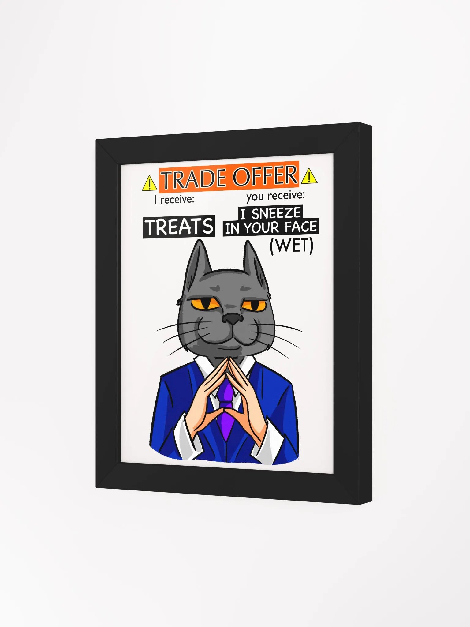 Trade Offer Cat Poster with Frame - Black/Red Oak/White product image (3)