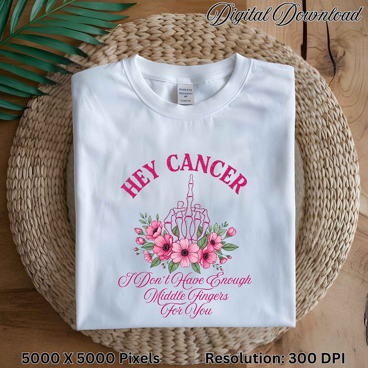 Floral Breast Cancer Middle Finger PNG, Breast Cancer Awareness Digital Download, Sarcastic Support Clipart for Shirts & Tumblers product image (2)