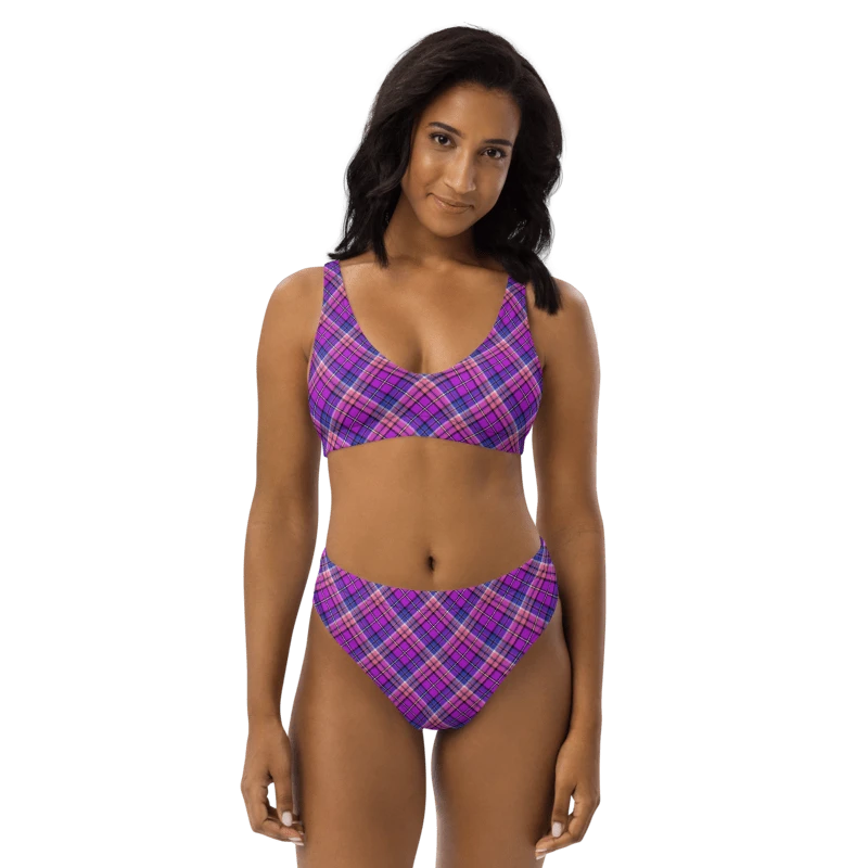 Bright Purple, Pink, and Blue Plaid Bikini product image (1)