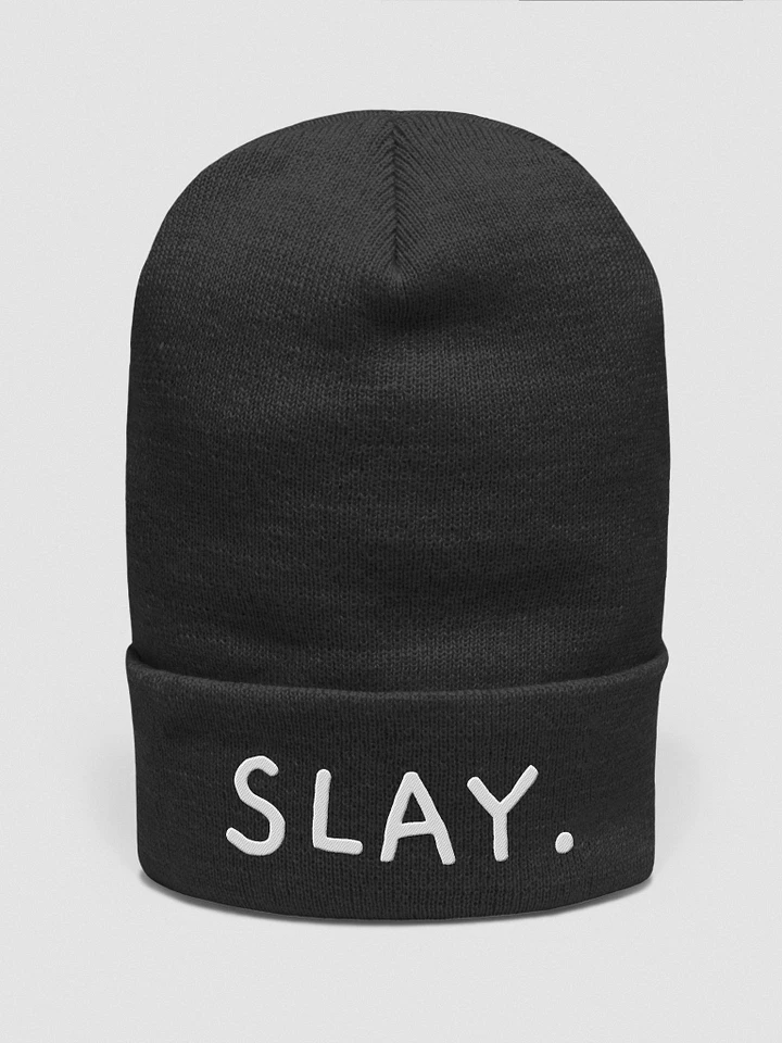 slay cuffed beanie - white font product image (1)