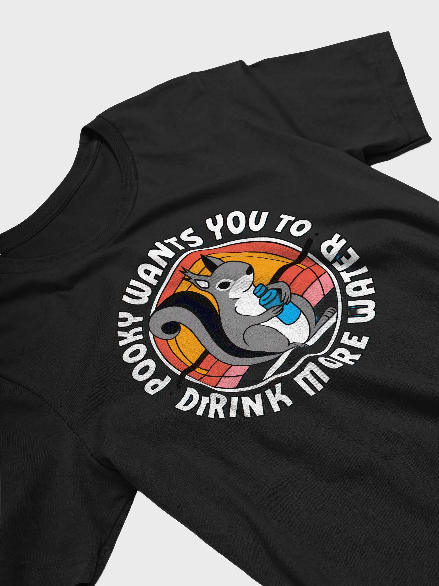 Super Soft and Flattering Tee: Pooky Wants you to drink more water. circular 70s font, pooky with a waterbottle product image (3)