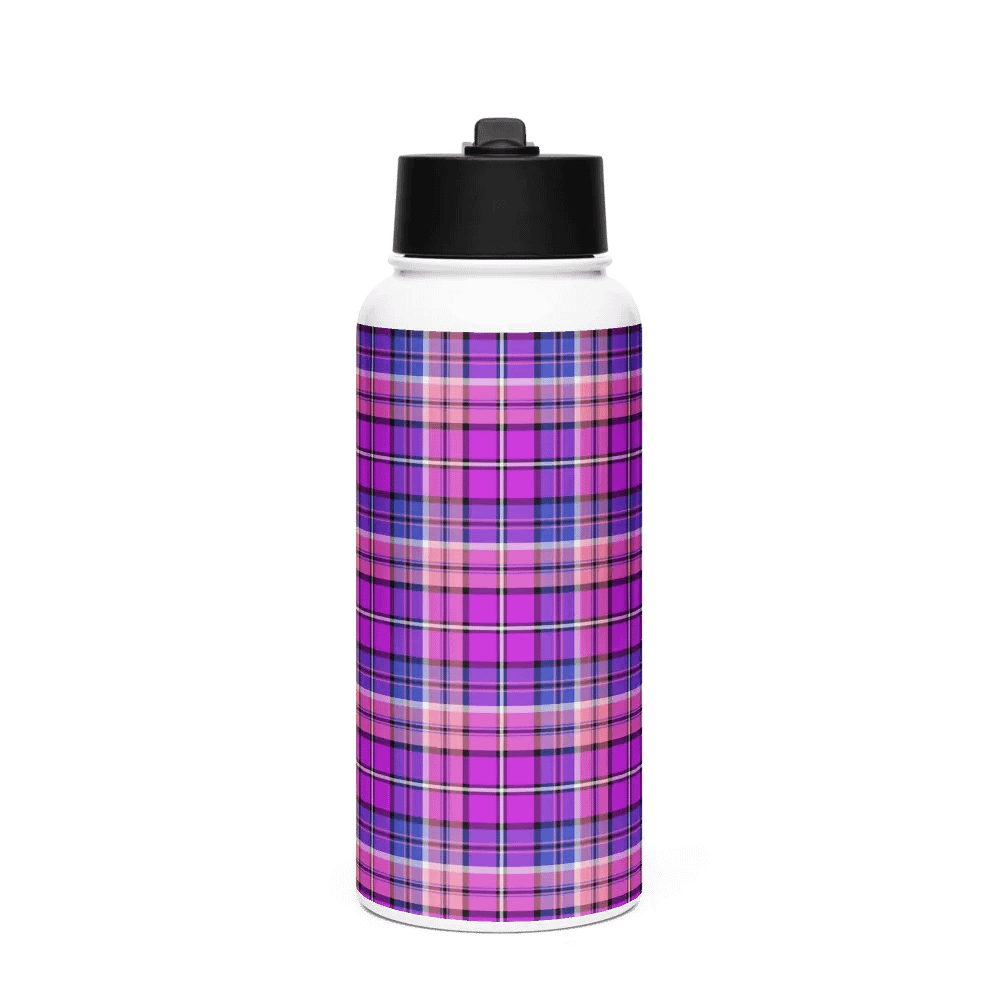 Bright Purple, Pink and Blue Plaid Water Bottle product image (4)