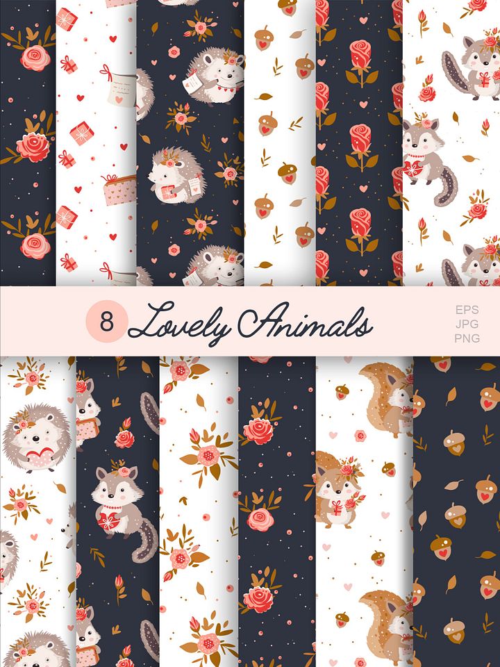 Lovely Animals Seamless Patterns product image (1)