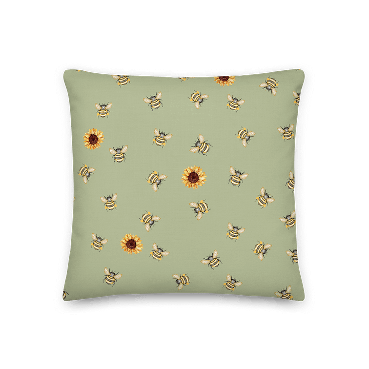 Sunflower & Bees Green Premium Pillow/Sonnenblumen & Bienen Grün Premium Kissen product image (1)