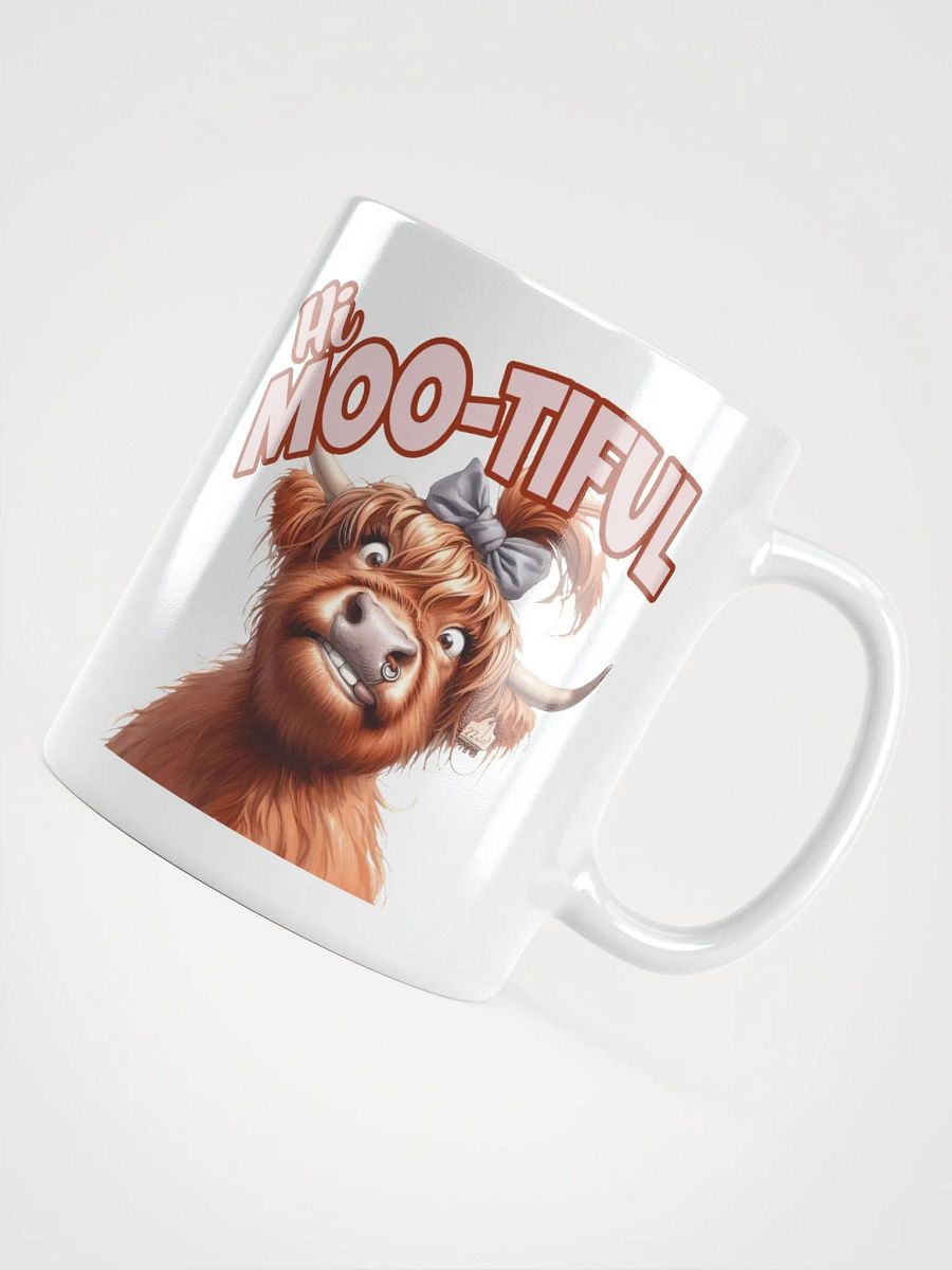 "Hi Moo-tiful." Funny Cow. White glossy mug product image (4)