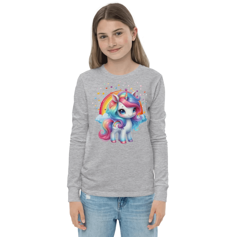 Rainbow Unicorn Youth Long Sleeve T-Shirt Front & Back Design product image (3)