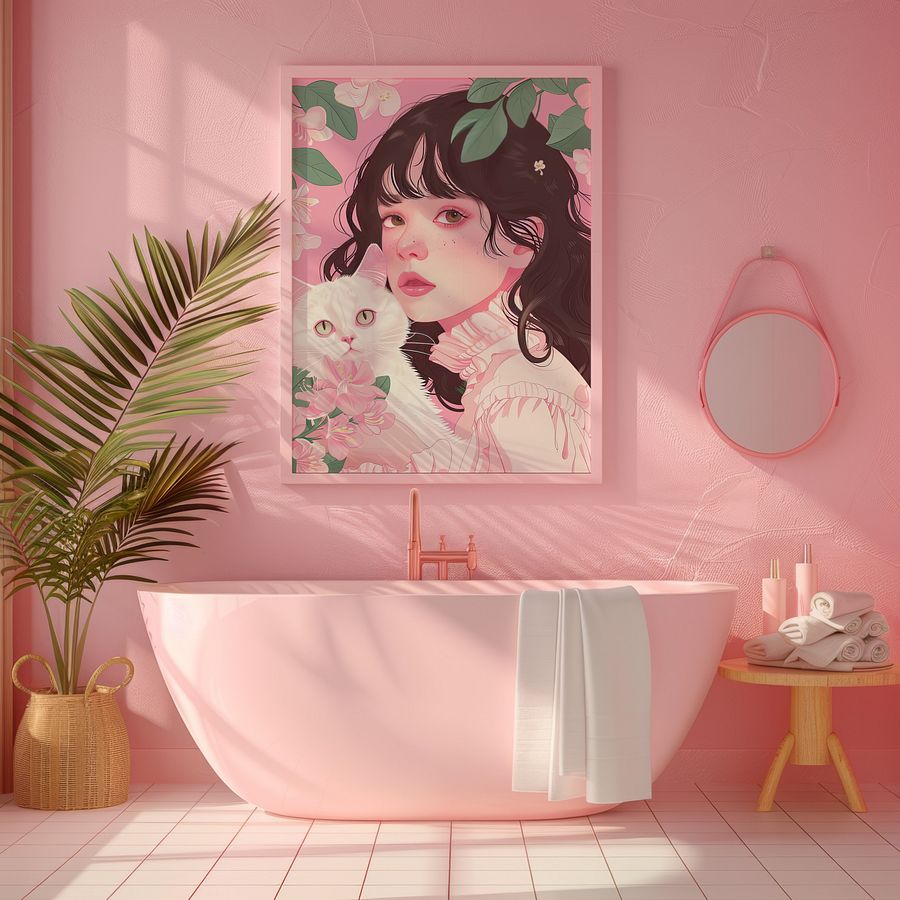 Girl with White Cat Portrait Coquette Art Print product image (20)