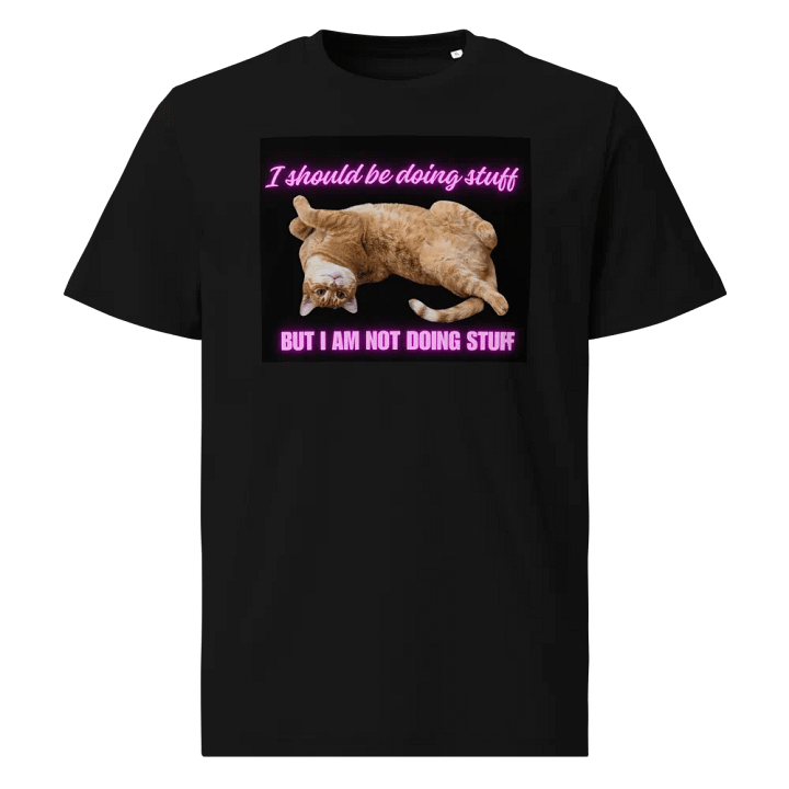 I should be doing stuff... cat shirt with logo on back. product image (1)