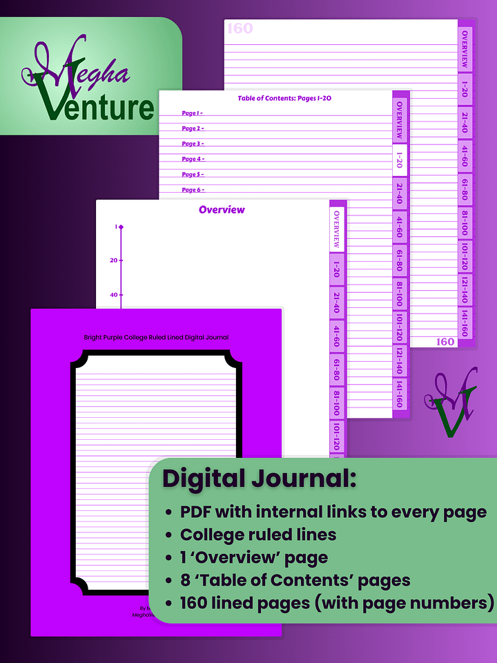 Bright Purple College Ruled Lined Digital Journal product image (1)