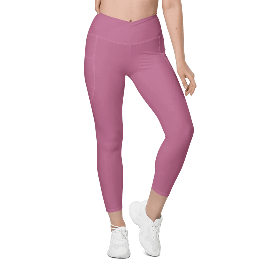 Plain Medium Dark Carnation Pink True Summer Women's High Waisted Premium Crossover Leggings with Pockets by Treasure Pie product image (2)