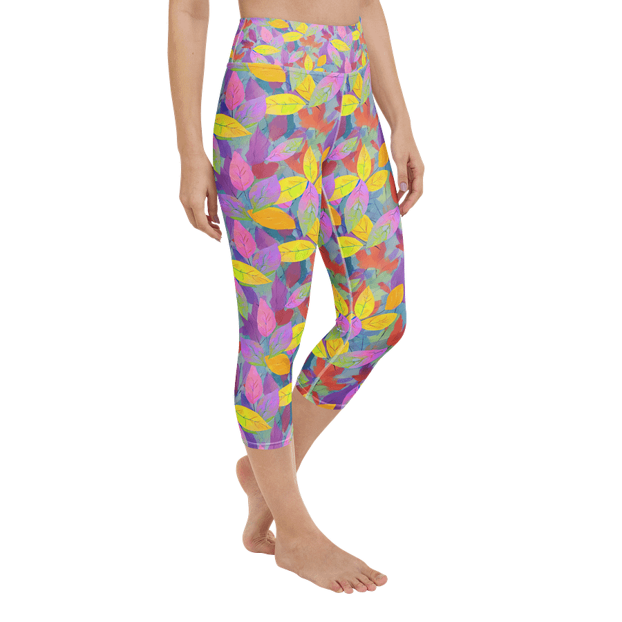 Yellow Pink Leaves Capri Leggings product image (2)