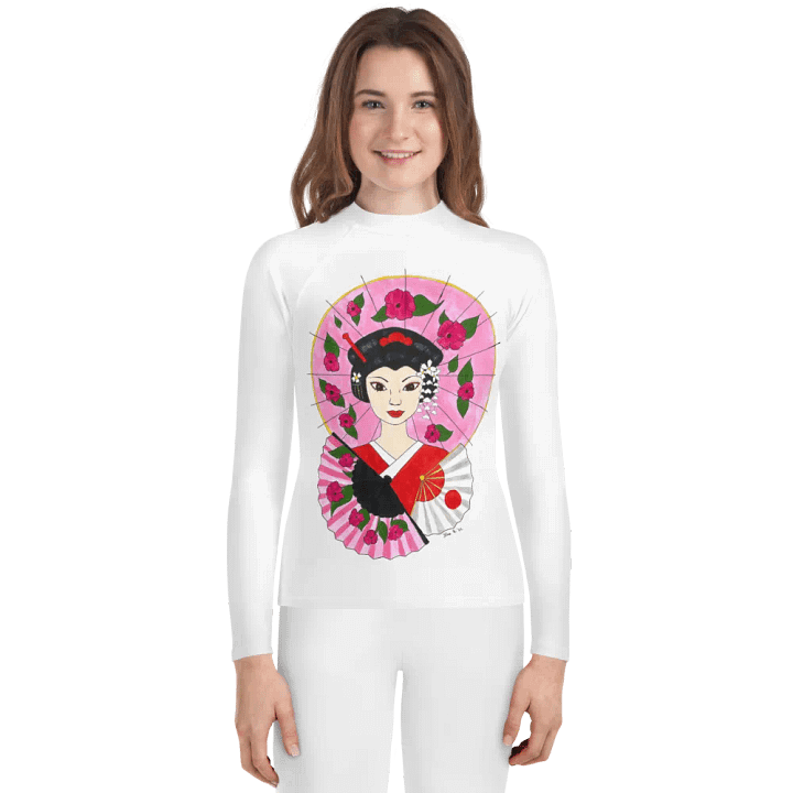Japanese Geisha (art by Dina R.) acrylic painting picture - Youth Rash Guard product image (1)