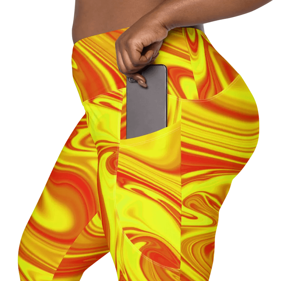 Leggings with Pockets - Yellow and Red Digital Fluid Art product image (8)