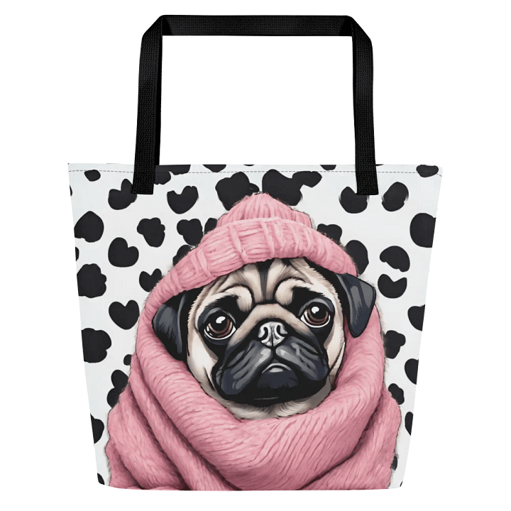Dotted Pug Large Tote Bag with Pocket product image (1)