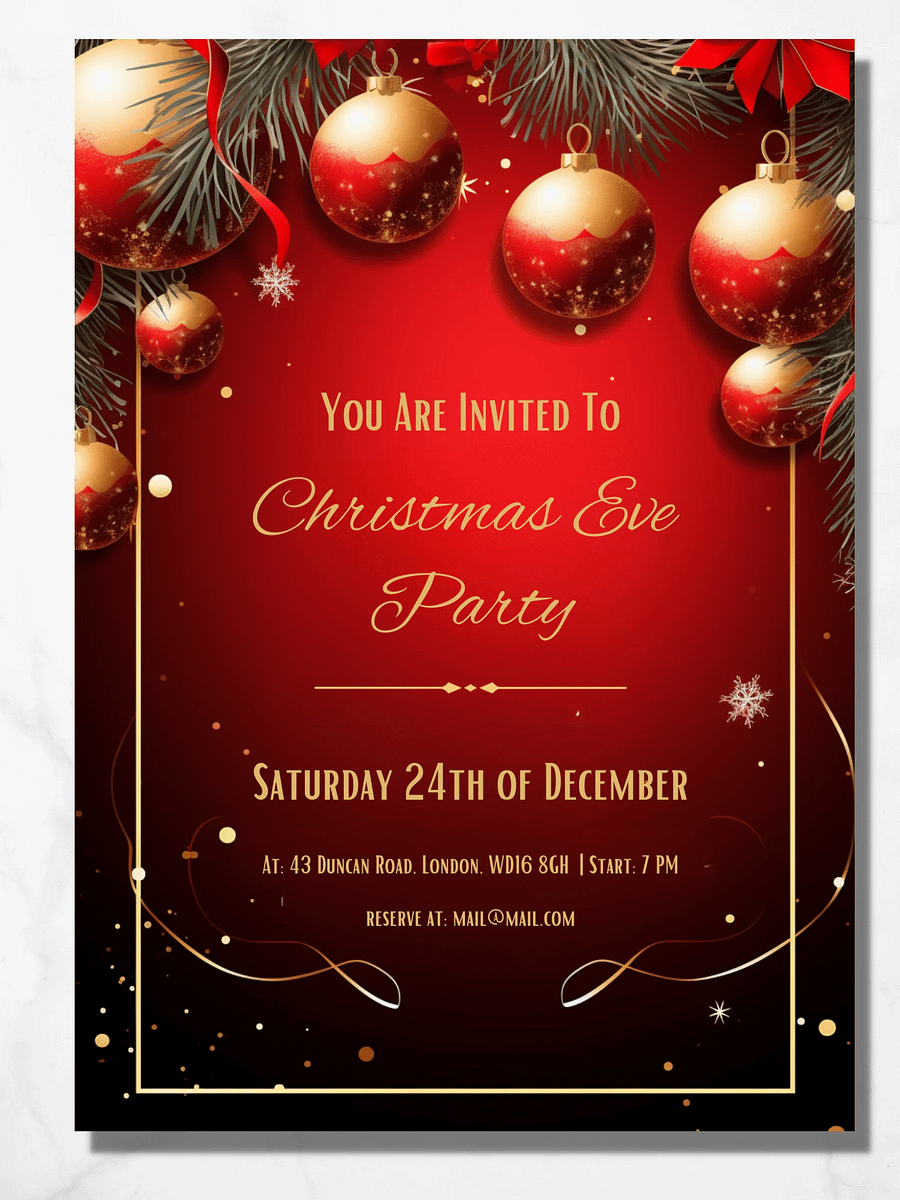 Vivid Red and Gold Christmas Party Invitation | Editable in Canva | Christmas Party Printable | Holiday Invitation Template | Link to Canva product image (5)
