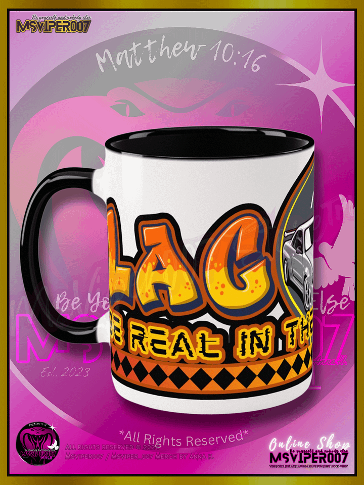 Mug - MsViper007's "Lag Be Real in these Skreetz [yellow]" Hot Beverage Mug with color inside by Anna H. product image (1)