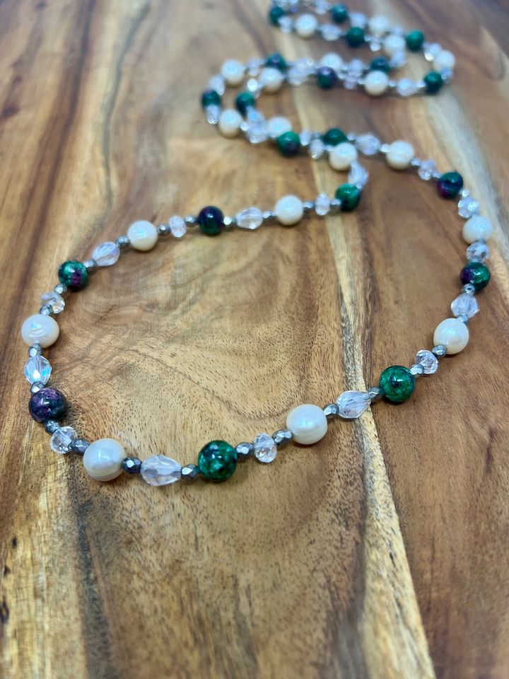 Handmade Convertible Necklace (Pearl, Ruby in Zoisite) product image (1)